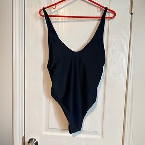 RELLECIGA Black One Piece Swimsuit XL High Cut V-Neck Open Back Bodysuit